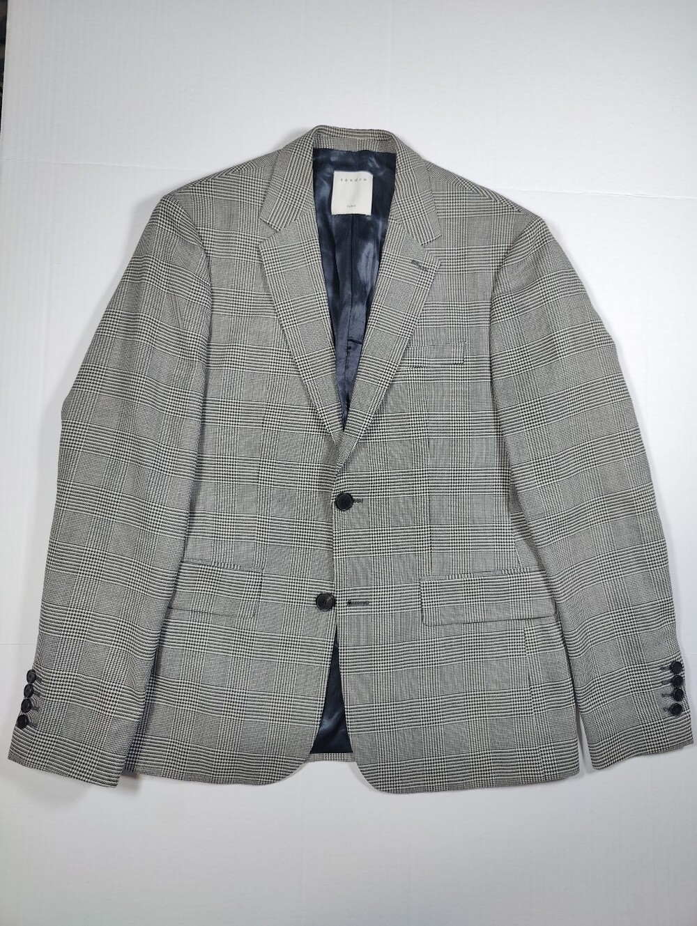 Sandro Paris Men's White Black Windowpane Glencheck Wool Blazer Sz EU 48 (US 38)